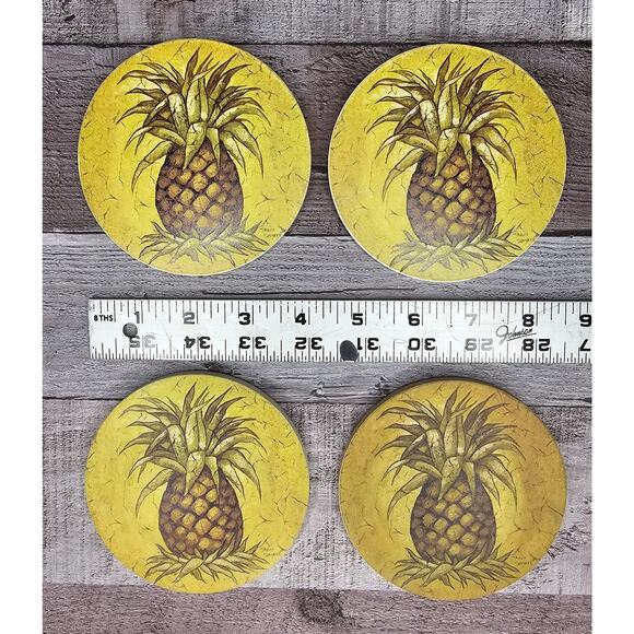 Set 4 PINEAPPLE Round Coasters Absorbent Stone - Picture 3 of 4